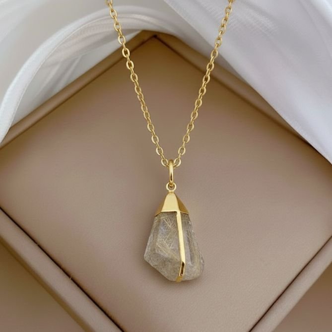 Golden rutile quartz premium pendent set in gold